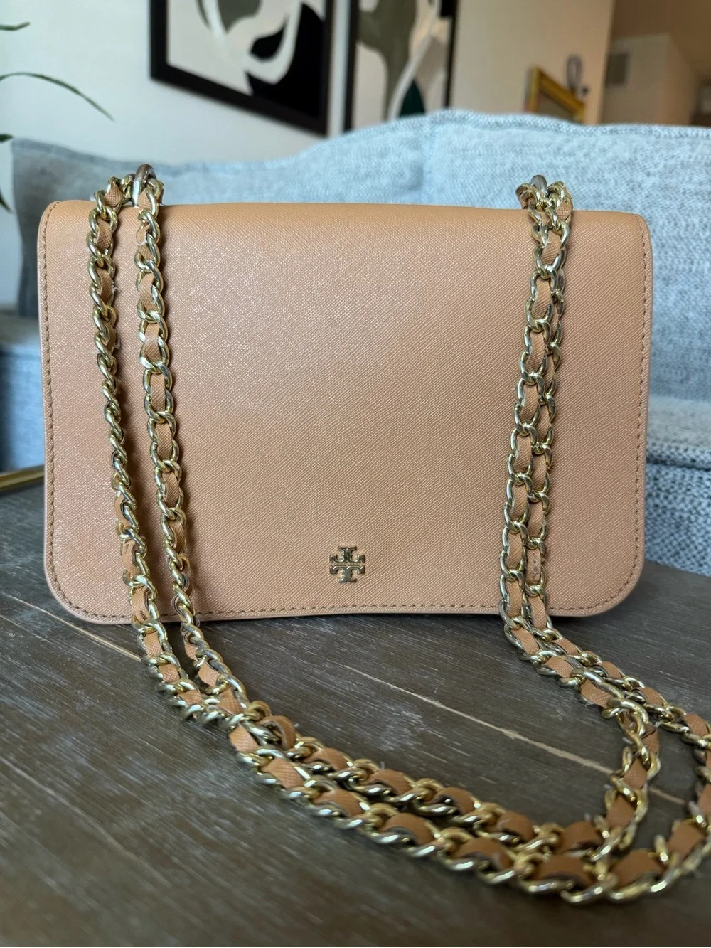 Tory Burch Camel/Tan Chain Crossbody with Matching Wallet